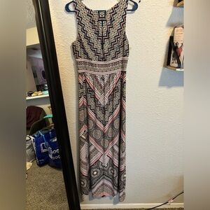 London Times Women’s Size 10 Black and Pink Geometric Maxi Dress